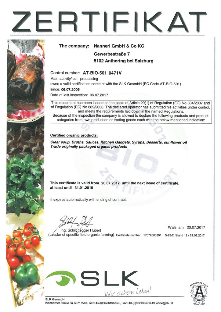 Organic certificate 2018