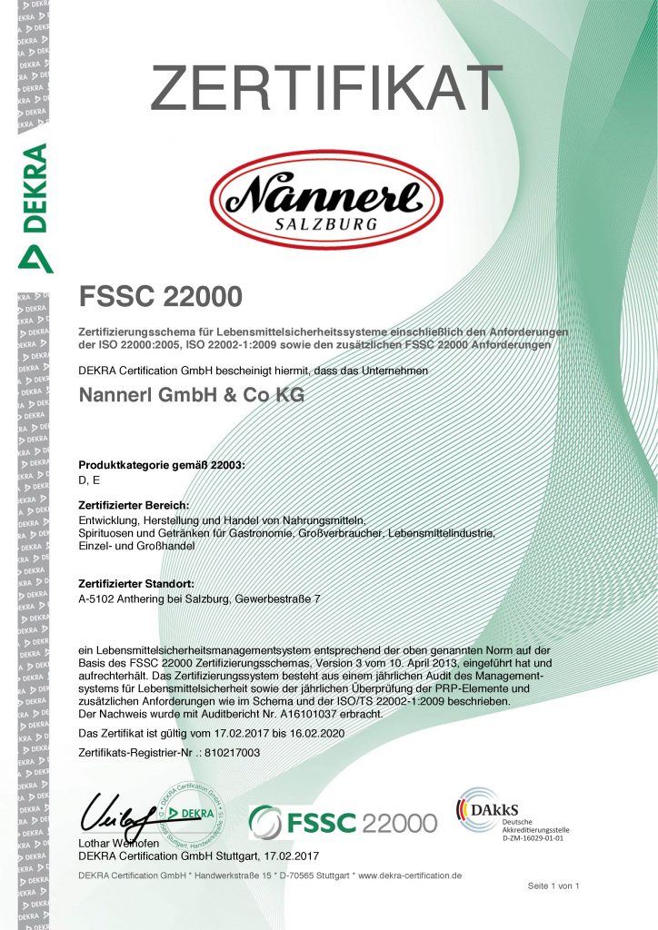 ZA Zertifikat FSSC 22000